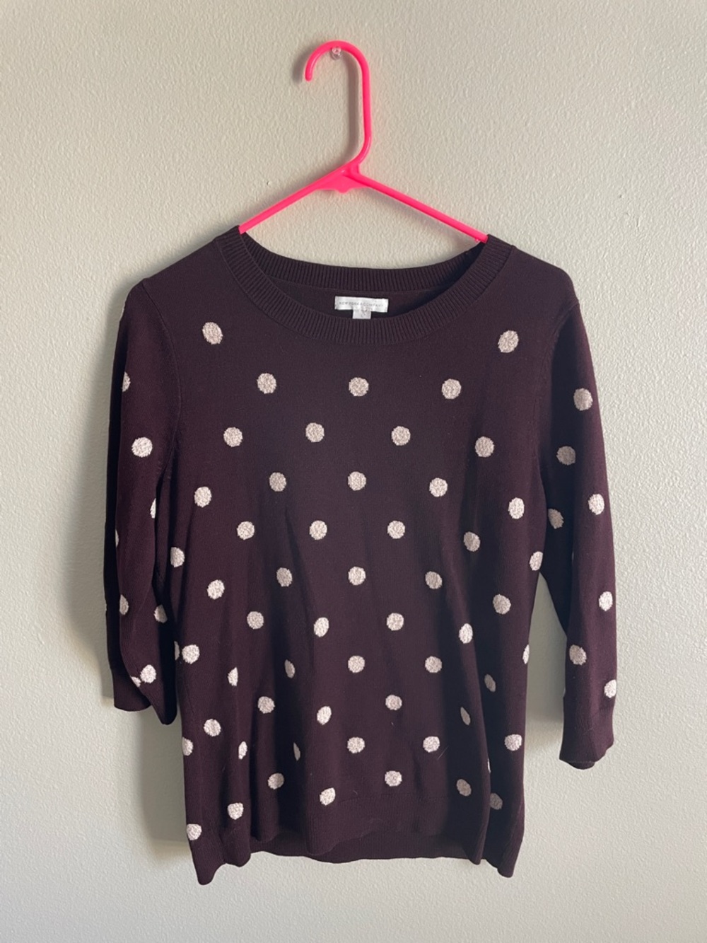 New York & Company Purple Polka Dot Crewneck Sweater